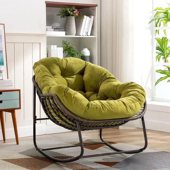 Oversized Rocking Egg Chair: Comfy Wicker Design, Perfect for Indoor/Outdoor Lounging