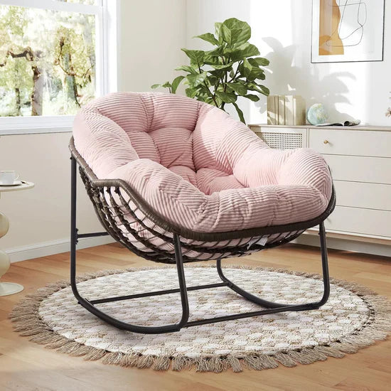 Oversized Rocking Egg Chair: Comfy Wicker Design, Perfect for Indoor/Outdoor Lounging