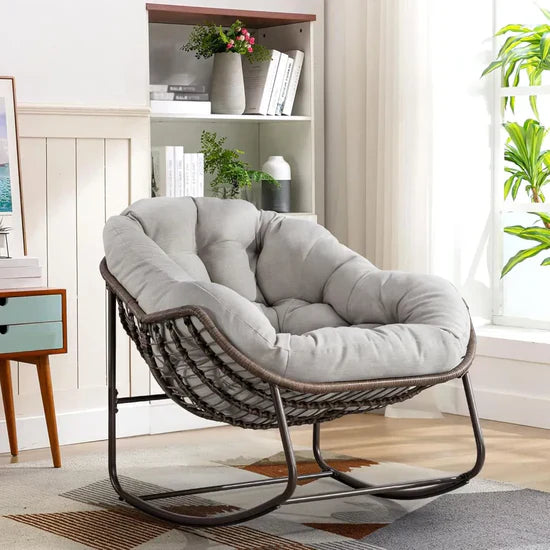 Oversized Rocking Egg Chair: Comfy Wicker Design, Perfect for Indoor/Outdoor Lounging