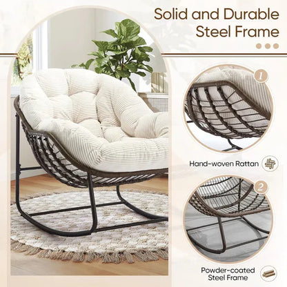 Oversized Rocking Egg Chair: Comfy Wicker Design, Perfect for Indoor/Outdoor Lounging