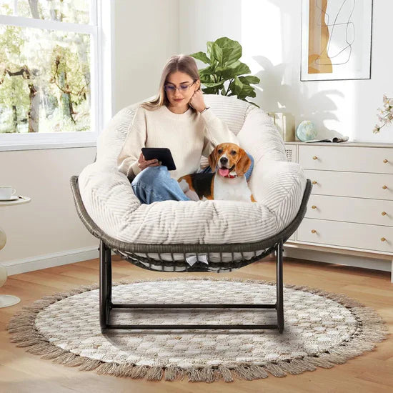 Oversized Rocking Egg Chair: Comfy Wicker Design, Perfect for Indoor/Outdoor Lounging