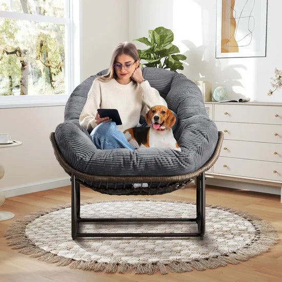 Oversized Rocking Egg Chair: Comfy Wicker Design, Perfect for Indoor/Outdoor Lounging
