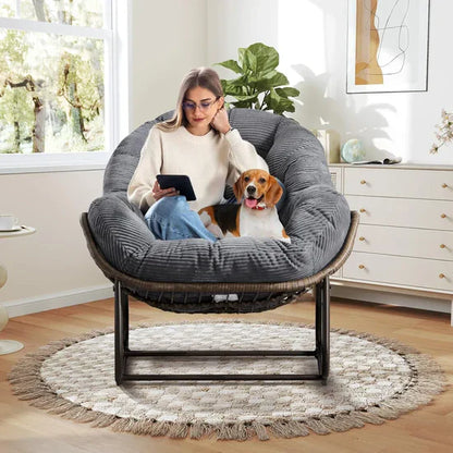 Oversized Rocking Egg Chair: Comfy Wicker Design, Perfect for Indoor/Outdoor Lounging