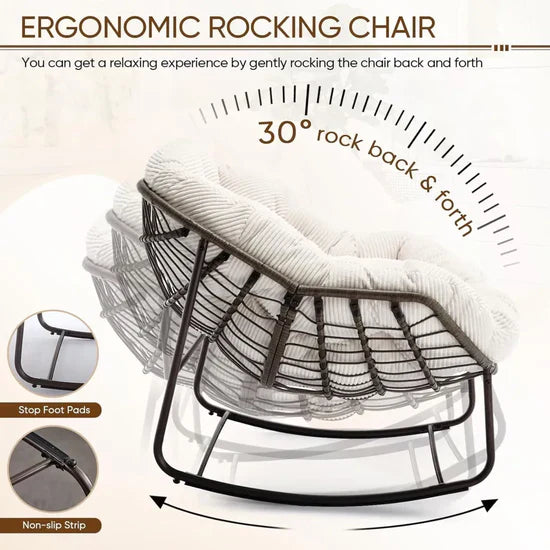 Oversized Rocking Egg Chair: Comfy Wicker Design, Perfect for Indoor/Outdoor Lounging