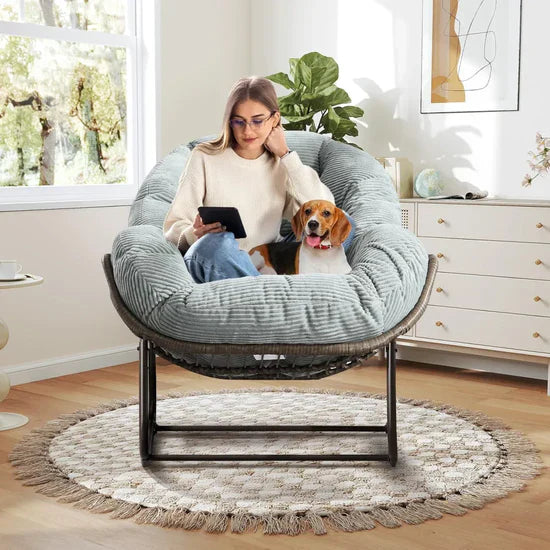Oversized Rocking Egg Chair: Comfy Wicker Design, Perfect for Indoor/Outdoor Lounging