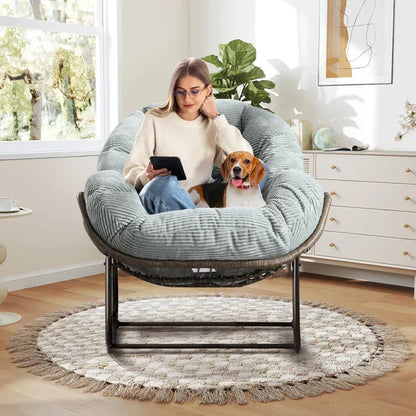 Oversized Rocking Egg Chair: Comfy Wicker Design, Perfect for Indoor/Outdoor Lounging