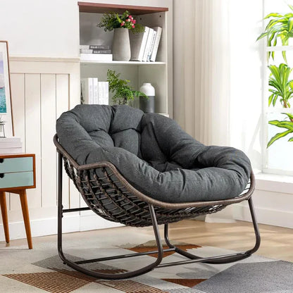 Oversized Rocking Egg Chair: Comfy Wicker Design, Perfect for Indoor/Outdoor Lounging