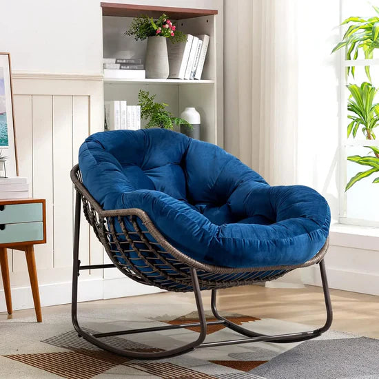 Oversized Rocking Egg Chair: Comfy Wicker Design, Perfect for Indoor/Outdoor Lounging