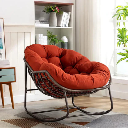 Oversized Rocking Egg Chair: Comfy Wicker Design, Perfect for Indoor/Outdoor Lounging