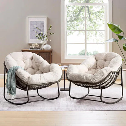 Oversized Rocking Egg Chair: Comfy Wicker Design, Perfect for Indoor/Outdoor Lounging