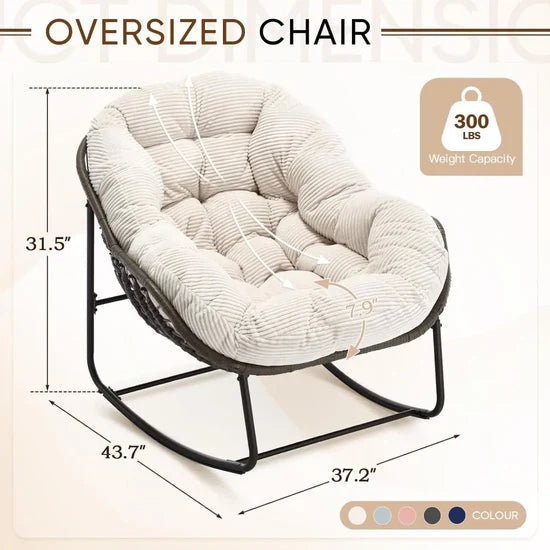 Oversized Rocking Egg Chair: Comfy Wicker Design, Perfect for Indoor/Outdoor Lounging