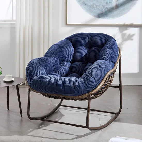 Oversized Rocking Egg Chair: Comfy Wicker Design, Perfect for Indoor/Outdoor Lounging