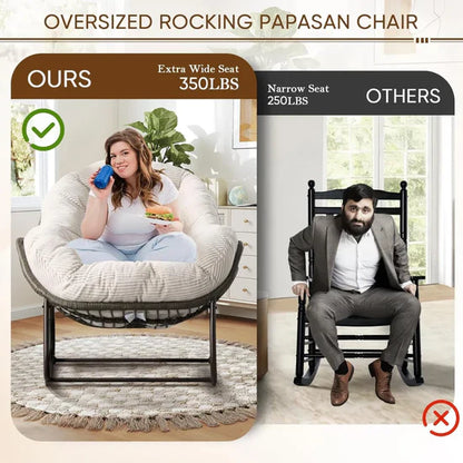 Oversized Rocking Egg Chair: Comfy Wicker Design, Perfect for Indoor/Outdoor Lounging