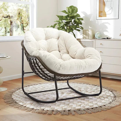 Oversized Rocking Egg Chair: Comfy Wicker Design, Perfect for Indoor/Outdoor Lounging